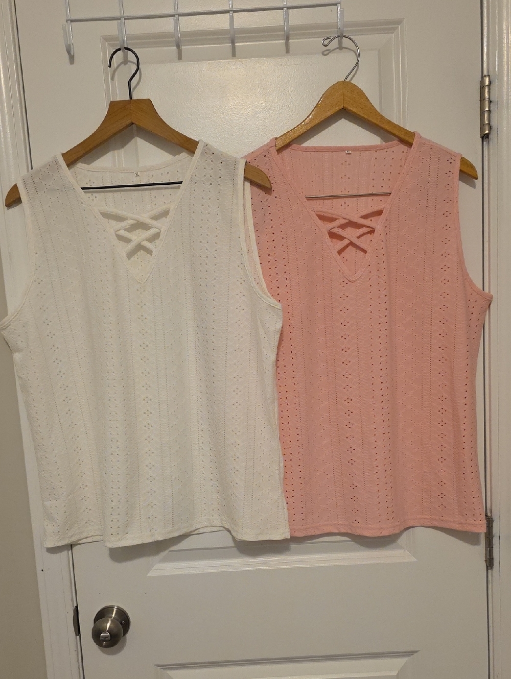 Womens Set Of 2 Tank Tops Ribbed V-neck Criss Cross XL